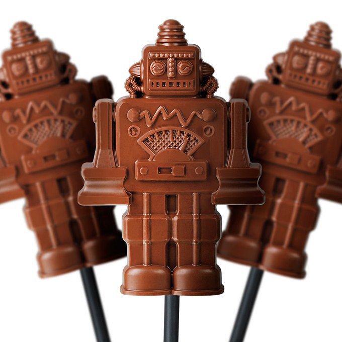 You won't even want to eat these chocolate robot pops ($3 each) because they're so great. 
