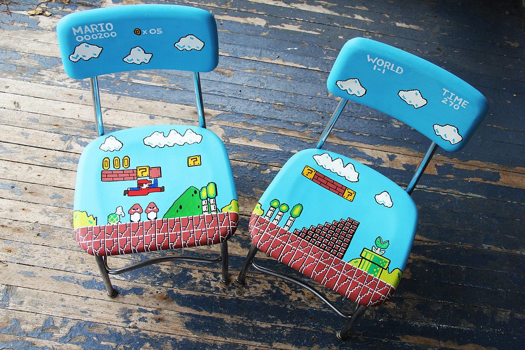 Just picture it now . . . you and a friend playing on this hand-painted Mario chair set ($175). Doesn't get any better. 
