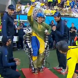 Man in Robotic Suit at World Cup